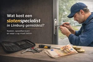 Slotenspecialist opent een deur in Limburg met informatie over kosten van een slotenmaker, inclusief spoedtarieven en slot vervangen.