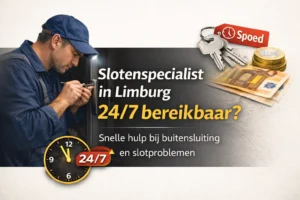 Slotenspecialist opent een deur in Limburg met 24/7 spoedservice voor buitensluiting en slotproblemen.