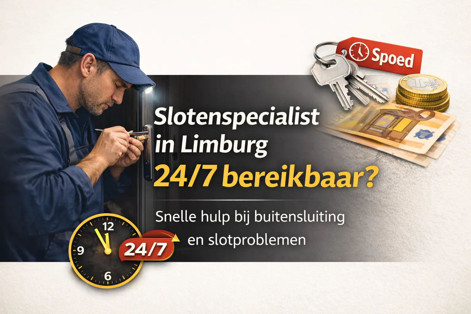 Slotenspecialist opent een deur in Limburg met 24/7 spoedservice voor buitensluiting en slotproblemen.